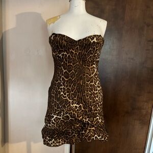 BCBG MAXAZRIA Dorin Leopard Strapless Cocktail Mini Dress Sz 6 Party glam